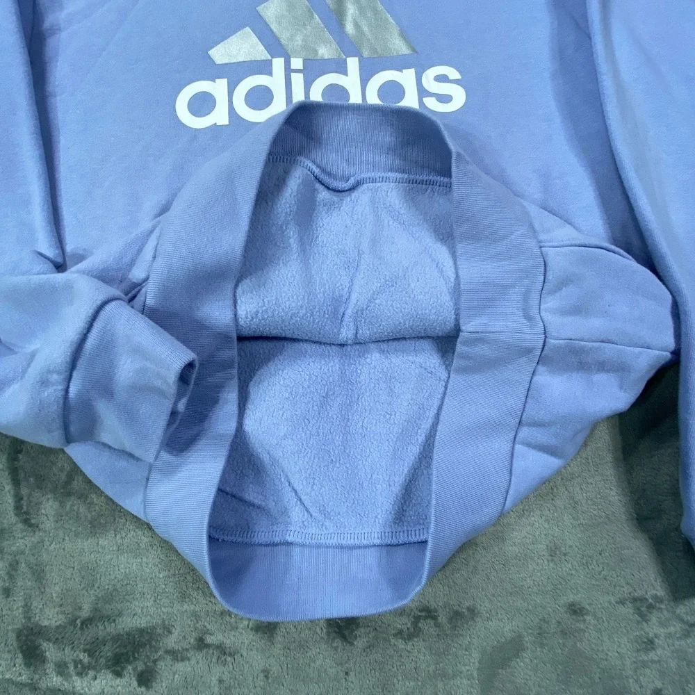 Adidas Hoodie Large Blue Logo Pullover Athletic Fleece Sweatshirt Activewear Top